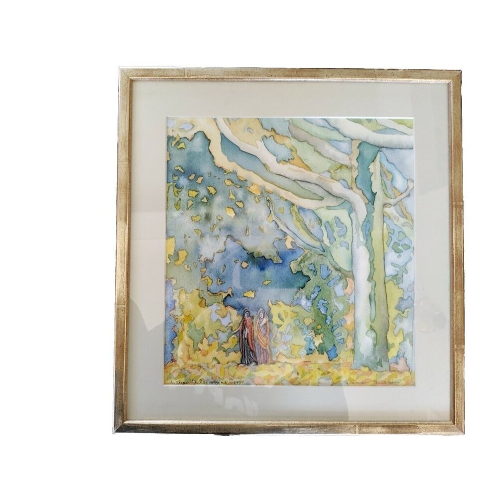Lillian Delevoryas~Signed 15"x 14" Watercolor Painting Framed Matted